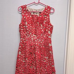Lela Rose laser cut sheath dress orange coral 8